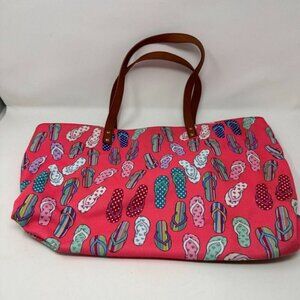 UNDER ONE SKY Tote Purse Hand Bag Pink Flip Flop Beach Thongs 15” Large